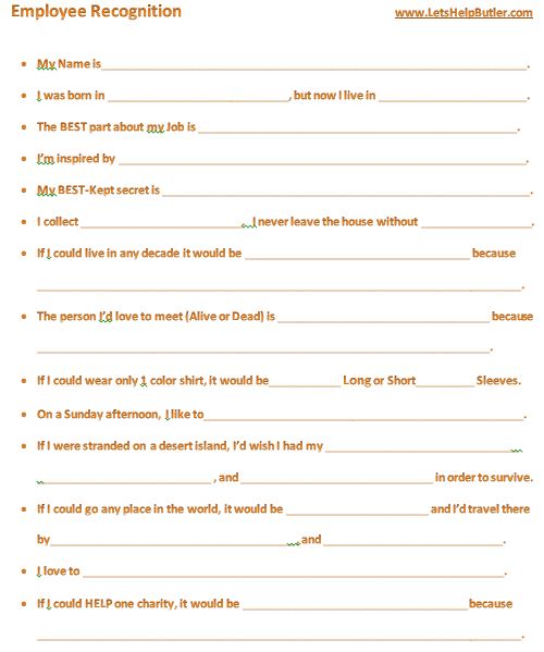 Fill in Employee Recognition Form.  Please return each completed Employee Form and; payment. 📧 Email the completed form HELP@LetsHelpButler.com 📧  💳 Go to paypal.me/AnnaMarie16053 