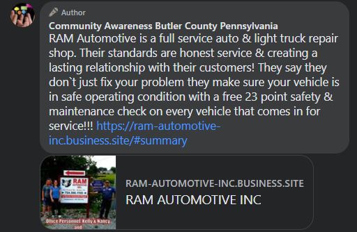 RAM Automotive, Inc. 103 Powell Rd. Butler, PA  16002 Ph:  724-586-1105 Fax:  724-586-2189 ram.sept07@yahoo.com